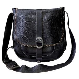Patricia Nash Black tooled leather Crossbody Bag